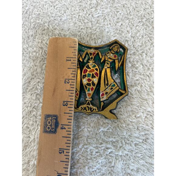 Vintage Enameled Brass Napkin Holder Egyptian Ladies with Pottery - Picture 7 of 9